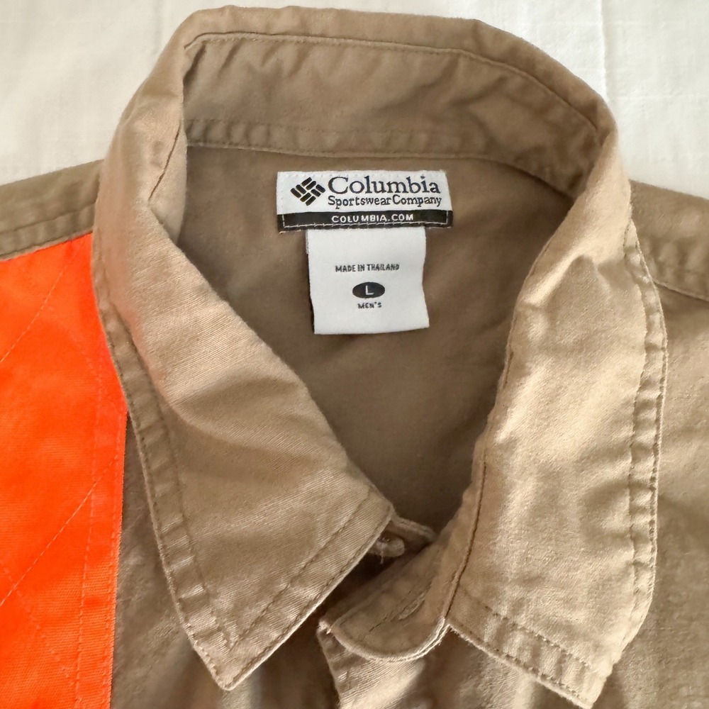Columbia Hunting Men's Shooting Shirt LARGE  RH Khaki‎ Blaze Orange - Picture 4 of 8